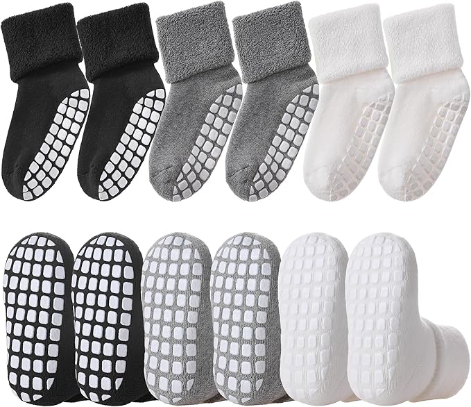 LANLEO Baby Girls Boys Non Slip Socks with Grips Toddler Kids Unisex Warm Thick Cotton Ankle Crew Socks with Grippers
