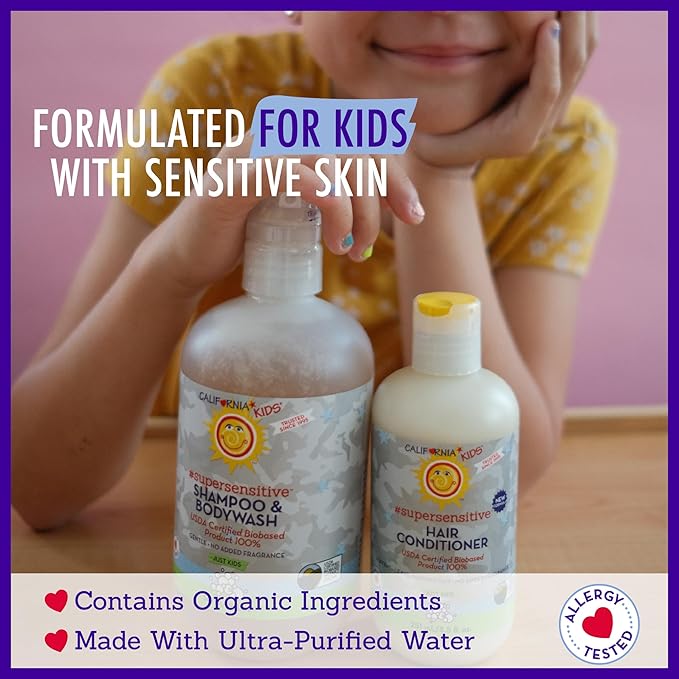 California Kids Shampoo + Body Wash | Super Sensitive Unscented | Gentle Skin Care for Kids + Teens | 100% Plant-Based | Hypoallergenic | 8.5 oz