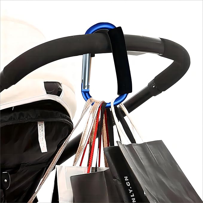3PCS Stroller Hooks, 5.2'' Large Carabiner Clip - Carabiner Large, Baby Stroller Hooks for Hanging Bags, Stroller Accessories(Blue)