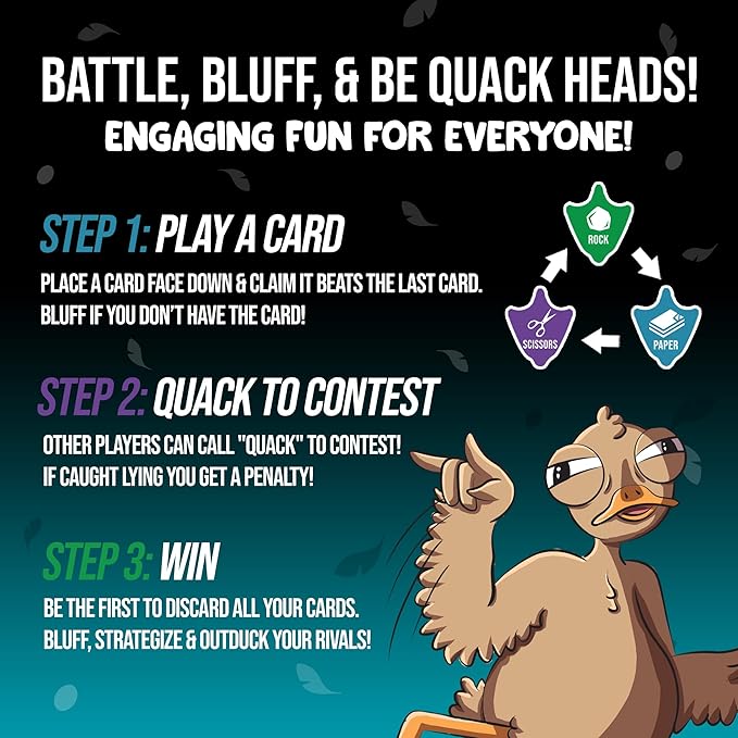 Chicken Challengers Quack Heads Card Game The 4D Rock Paper Scissors Bluffing Party Game | Competitive and Fun for Adults & Teens, 2-6 Players, Ages 13+, Perfect for Party and Family Game Nights