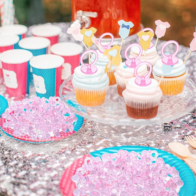 74 Pieces Baby Shower Pacifiers 24 Necklace Acrylic Plastic Pacifiers Baby Shower Game 50 Mini Plastic Charm Bulk for Party Decorations Games Table Scatter(Pink)