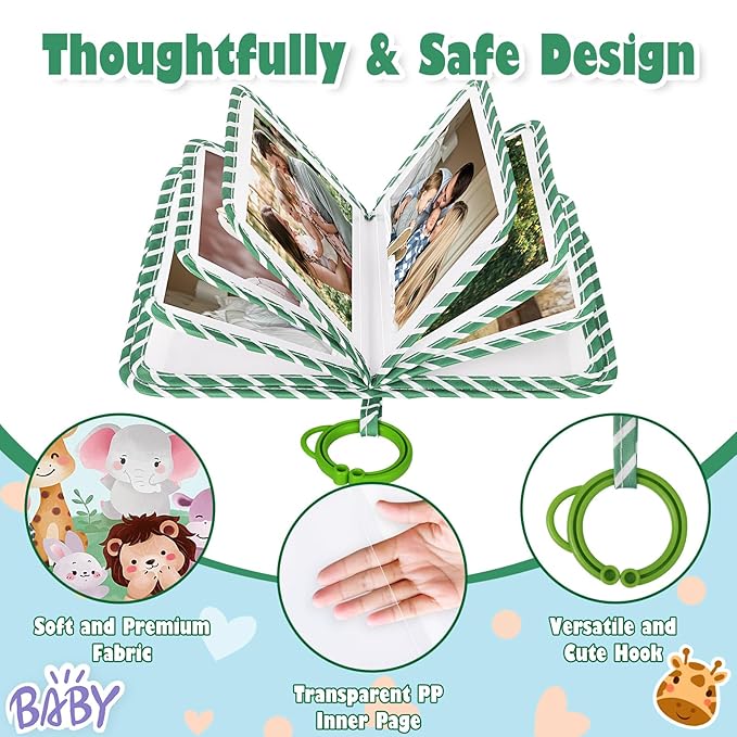 Lanpn My First Soft Cloth Family Photo Book Holds 17 4x6 Pictures, Baby Photo Album with Name Card Name Tag Stickers, Fabric Kid Memory Keepsake Gift for Baby Shower Newborn Toddler Boy Girl (Animal)