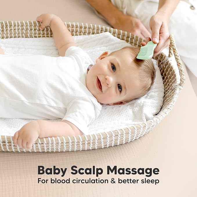 Baby Hair Brush Set for Newborns - Soft Goat Bristle Wooden Baby Brush and Comb Set Newborn Grooming Kit for Cradle Cap, Durable & Gentle, Boy, Girl Infant Essentials Care Kit (Oval, Sage)