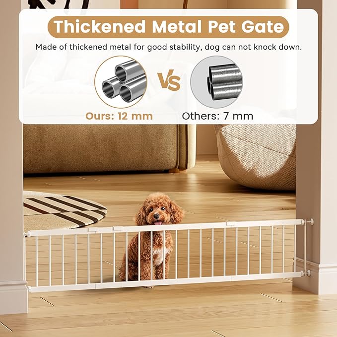 Dog Gate - 18"-45" Adjustable Extra Wide Metal Baby Gate to Step Over, 10" Tall Small Pet Gate with 3 Extension Kits, Pressure Mounted for Doorways & Stairs