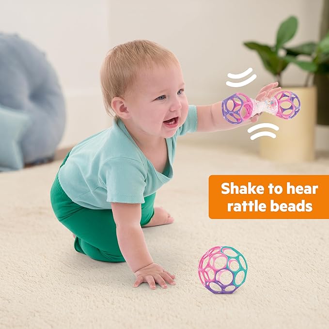 Bright Starts Delightful Duo 2-Pack Gift Set with Easy-Grasp Oball Rattles, Pink, Baby Toys for Newborn and Up