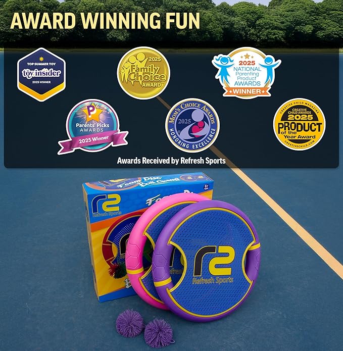 Fun Bouncy Paddle & Stringy Ball Toss & Catch Game - Easy to Use for Kids All Ages - Soft Foam Design for Safe Play Indoors or Outdoors - Also Works as Flying Disc - Great Gift Idea for Boys & Girls