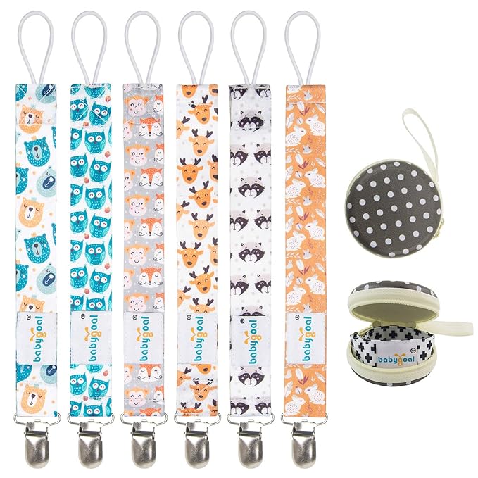 Babygoal Pacifier Clips, 6 Pack Pacifier Holder for Boys and Girls Fits Most Pacifier Styles 6PBM01