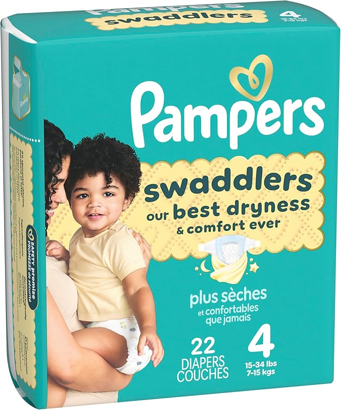 Pampers Swaddlers Diapers, Size 4 (15-34 lbs), 22 Count, Absorbent, Keeps Baby Dry and Comfortable, Skin Safe Disposable Baby Diaper (Packaging May Vary)