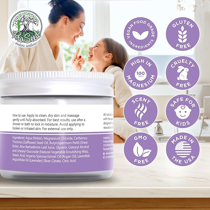 Handmade Organic Lavender Magnesium Lotion for Kids - Body Rub for Bedtime Care - Essential for Kids, Pregnant Women, Toddlers & Moms - Moisturizes & Hydrates Legs, Feet & Body - 2oz Glass Jar