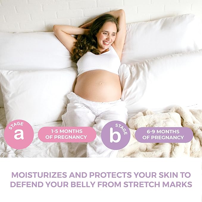 Leska Pregnancy Stages A & B Set | Belly Lotion, Belly Oil, Stretch Mark Defense Cream & Butter | Pregnant Mom Months 1-9 | Part of a Complete 3-Stage Pregnancy Skincare System (Set of 4, 4-4.93oz)