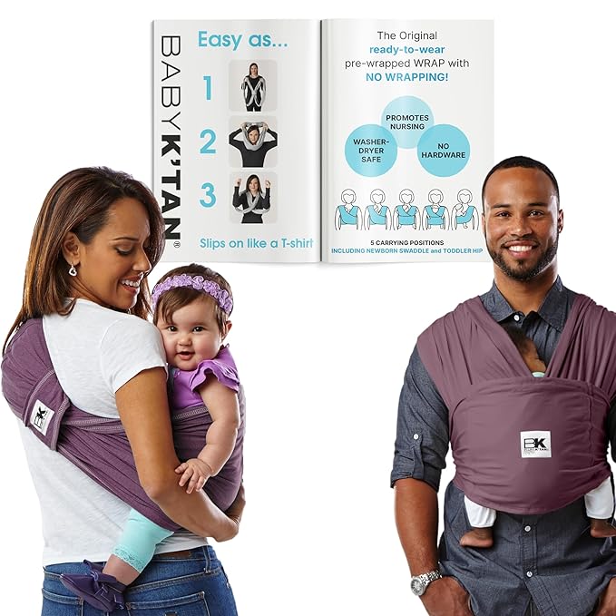 Original Baby K'tan Baby Carrier: #1 Easy Pre-Wrapped, Soft, Slip-On, No Rings, No Buckles | 5 in 1 Baby Sling for Hands-Free Comfort | Eggplant | Small