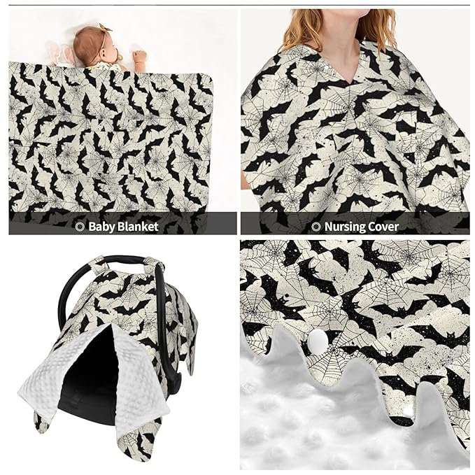 Black Bat Baby Car Seat Canopy Nursing Cover for Newborn Car Seat Breastfeeding Covers Blanket Newborn Shower Gift