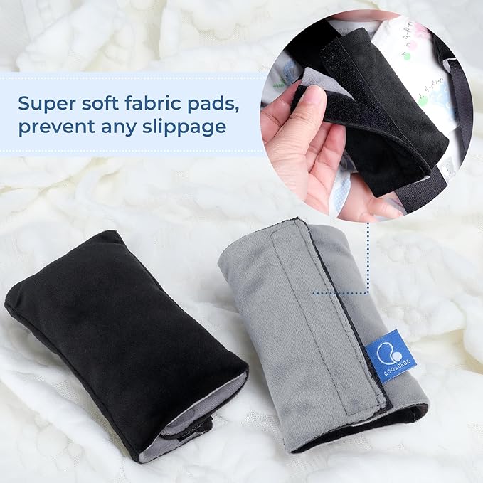 COOLBEBE Car Seat Straps Shoulder Pads for Baby Kids, Super Soft Seat Belt Covers for All Car Seats/Pushchair/Stroller/High Chair（Black/Grey
