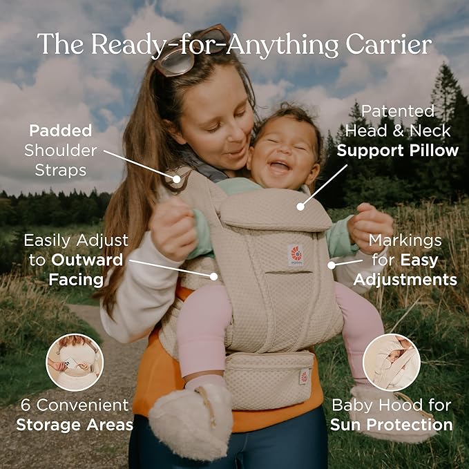 Ergobaby Omni Deluxe Baby Carrier Newborn to Toddler - Breathable Baby Carriers for Summer - All-Position Carrier with Enhanced Lumbar Support & Airflow (7-45 Pounds), Mesh, Natural Beige