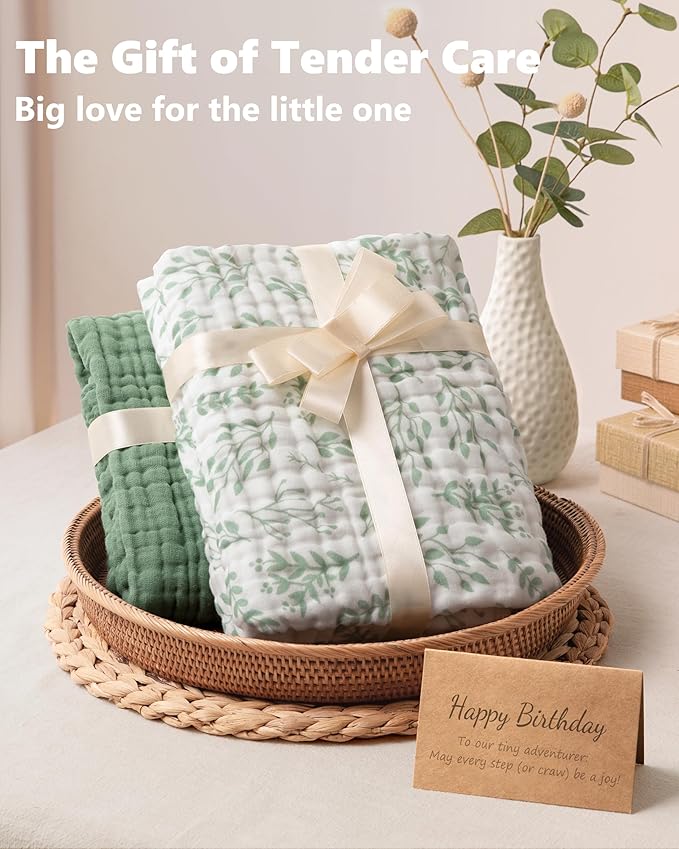 Baby Bath Towels, 100% Muslin Cotton Hooded Baby Towels for Newborn, 2 Pack Baby Towels with Hood for Infant Toddler and Kids, Large 32x32Inch Unisex Bath Essentials, Soft and Absorbent