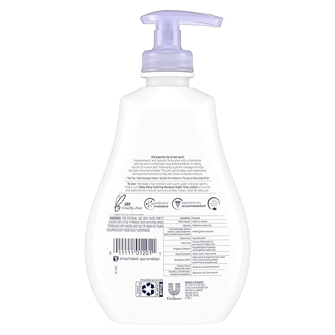 Baby Dove Sensitive Skin Care Baby Wash For a Calming Moisture Hypoallergenic and Tear-Free, Washes Away Bacteria, Chamomile, 13 Fl Oz