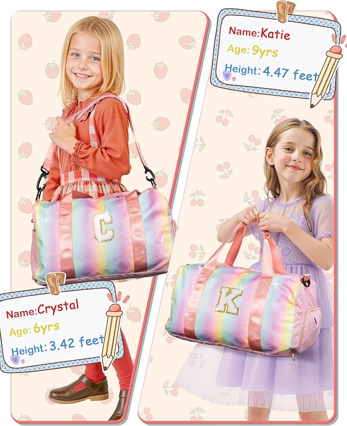 Preppy Gifts Gifts for Kids-Girl Gym Bag with Shoe Compartment, Kid Personalized Weekender Overnight Bags, Initial Travel Tote with Makeup Pouch, Valentines Day Gift (Letter P)