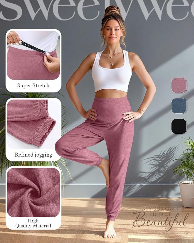 3 Pack Women's Maternity Pants Maternity Jogger Sweatpants Over The Belly Stretchy Pregnancy Pants with Pockets