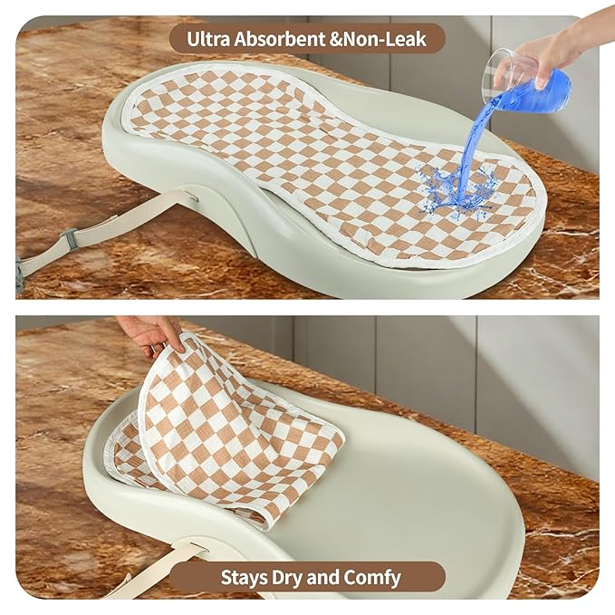 4-Pack Muslin Changing Pad Liners, Extra Thick & Ultra Soft for Warm Comfort, Waterproof Diaper Mat for Keekaroo Peanut & All Standard Baby Changers, 2-Sided Reusable (Brown)