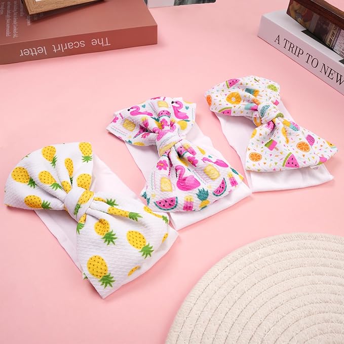 Baby Bow Headbands 3 Pcs Baby Girl Headbands with Bows Soft Nylon Fruit Print Headband Bows for Baby Girls, Newborns, Infants