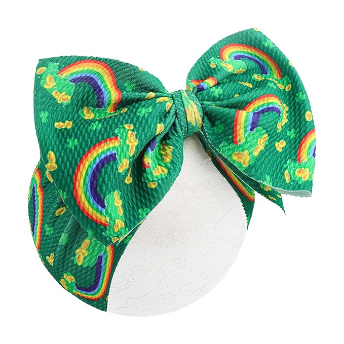 YanJie St. Patrick's Day Baby Girl Clover Headbands Shamrock Green Bows Newborn Girls Headbands Handmade St.Patrick Wide Hairbands Hair Accessories
