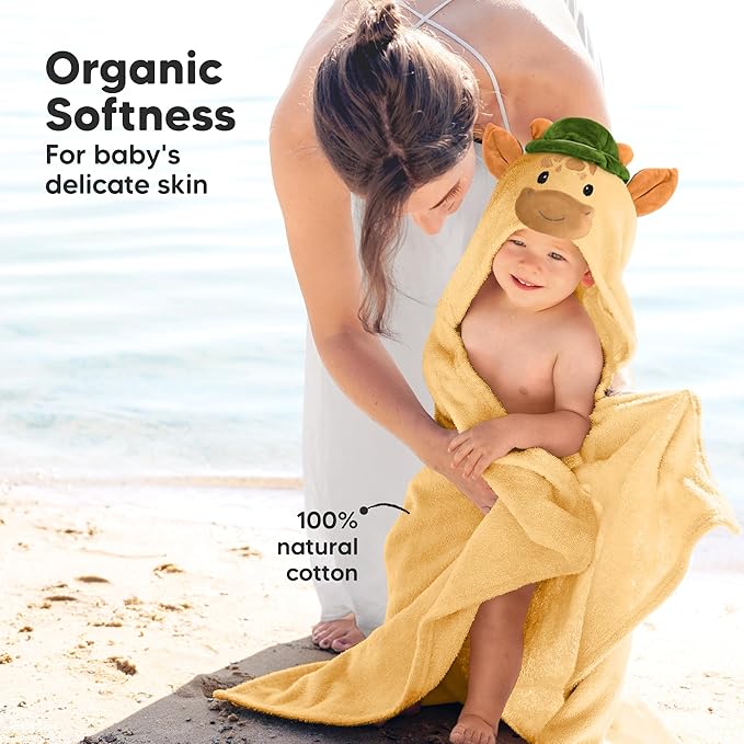 KeaBabies Organic Baby Towel with Hood for Girls, Boys - Soft, Absorbent, 100% Cotton Hooded Baby Towels for Newborns, Infants, Large Hooded Bath Towels for Babies, Kids, Toddler 1-3 (Gigi)