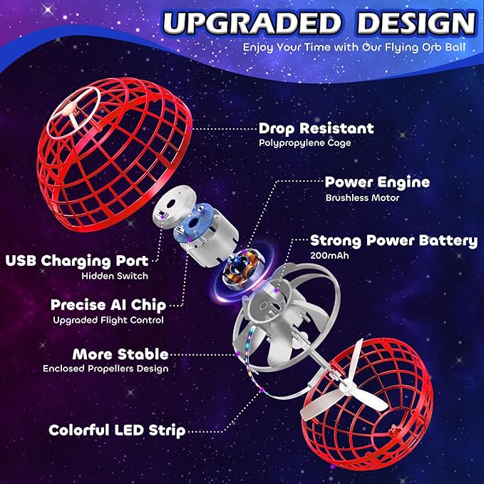 Tikduck Flying Orb Ball 2026 Toys Soaring Hover Boomerang Spinner Hand Controlled Mini Drone Cosmic Globe Spinning Kids Outdoor Fly Toy Birthday Gift Cool Stuff for Boys Girls 6 7 8 9 10+ Year Old