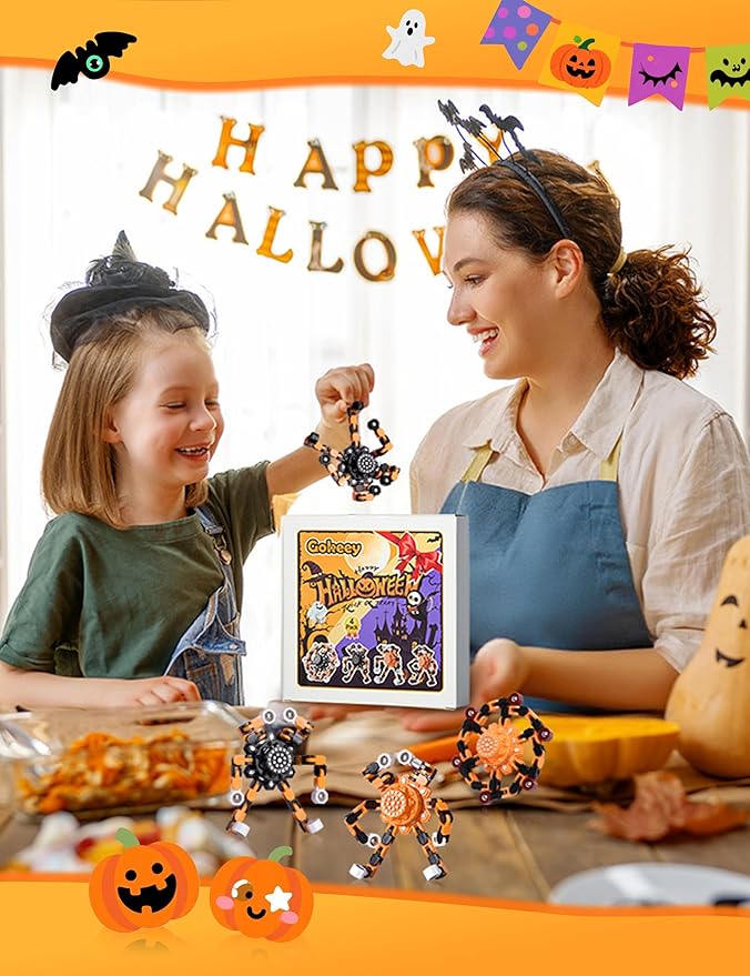 Halloween Toy Gifts for Kids Transformable Fidget Spinners for Adults Stress Relief Sensory Toys for Boys and Girls Fidget Toys Black Orange Halloween Party Decorations