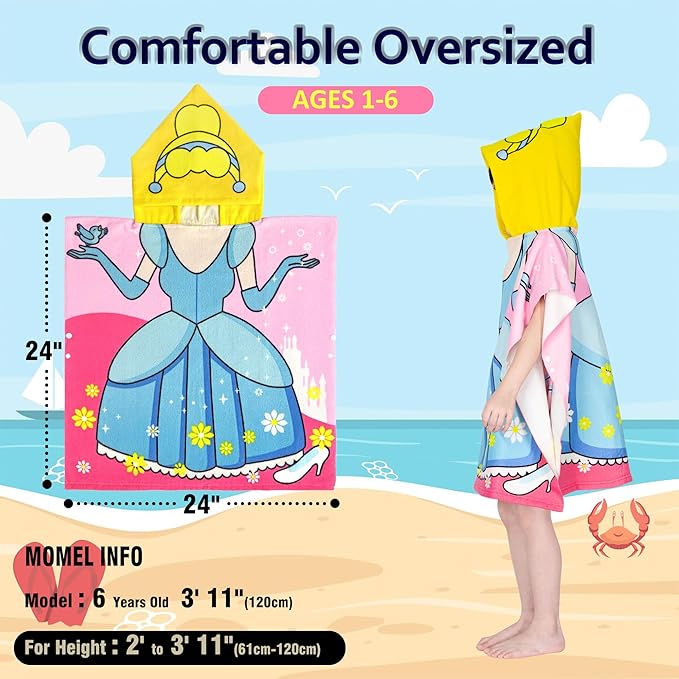 Hooded Kids Beach Towels - Toddler Bath Towel Girls Boys Swim Cover-ups for Ages 1 to 6 Kids Pool Towels Quick Dry Lightweight Soft Microfiber Poncho Towel 24x23(Blue Dress)
