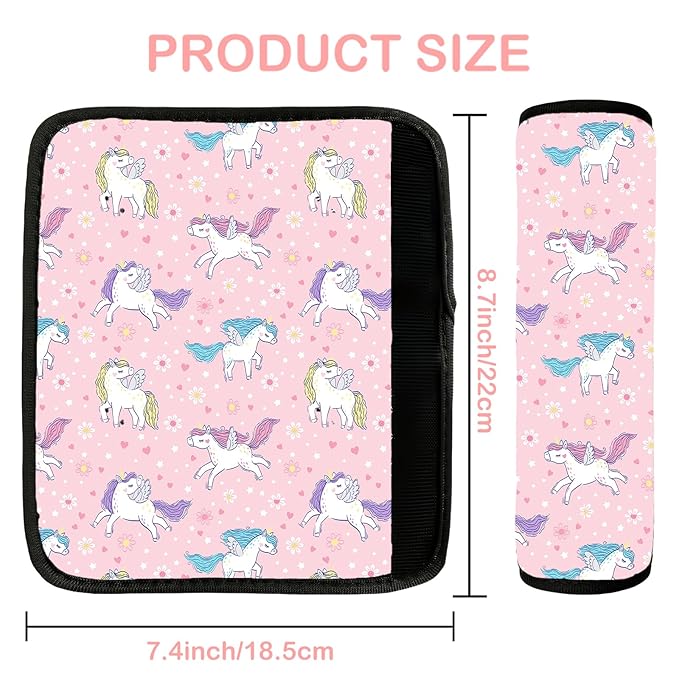 Seat Belt Cover for Kids, Seat Belt Pad for Boys Girls, Car Seat Straps Shoulder Pads for Kids, Kid's Seat Belt Cushion, Shoulder Strap Pad, 1 Piece （Pink Unicorn）