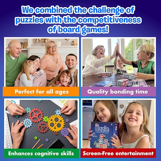 The Uzzle Stack Royale 3.0 by Uzzle Games (Bundle), Fun & Fast Family Board Games for Children & Adults, Block & Color Puzzle Games for Ages 4+