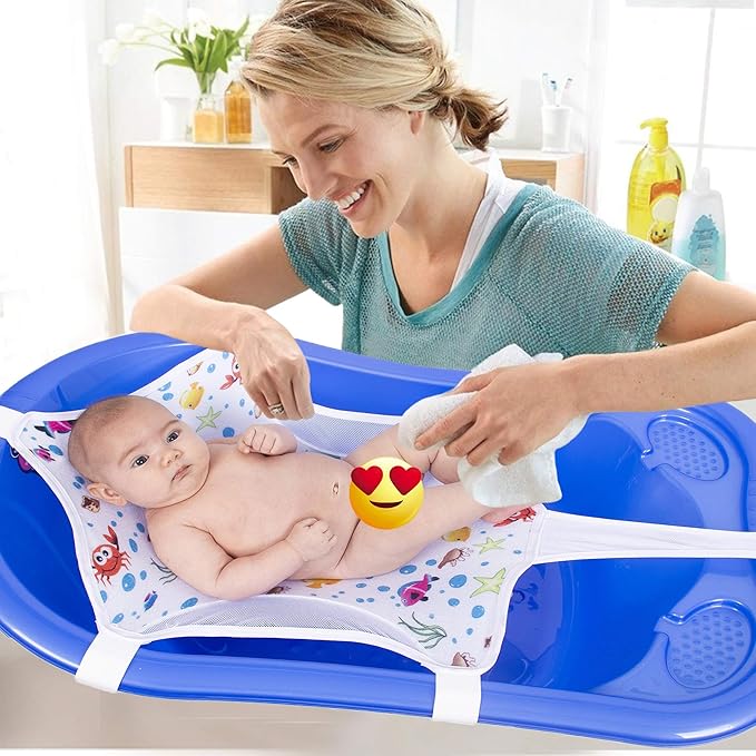 Baby Bath Seat Support Net, Patterned Bath Net with Six Safety Support Corner, Premium Quality Bath Sling for Newborns, Size: 35” x 21” (Bathtub is not Included) 1 Count (Pack of 1)