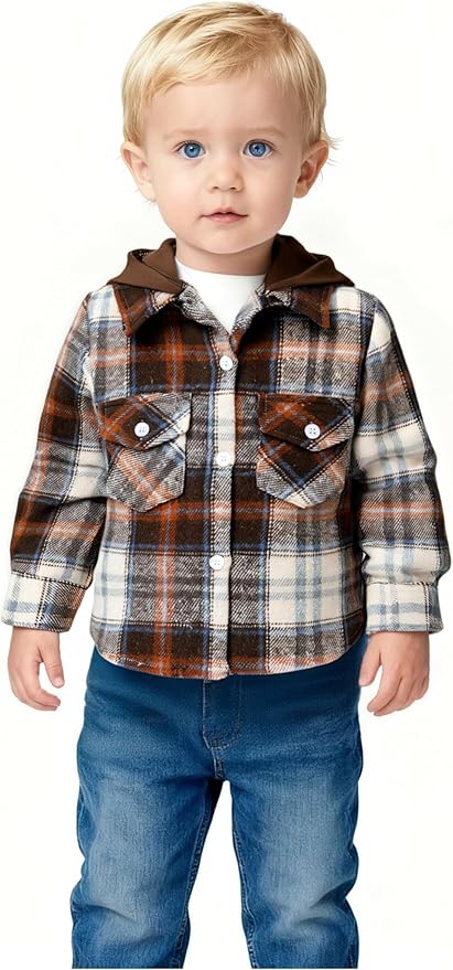 YOUNGER STAR Toddler Kids Boys Girls Flannel Hooded Plaid Shirt Button Baby Red Clothes