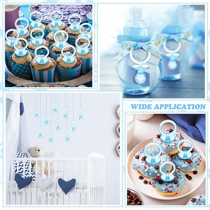 Geiserailie 36 Pcs Baby Shower Pacifiers Necklace Boy Blue Acrylic Pacifiers Necklace Party Favors for Boys Chupones para Baby Shower Gender Reveal Party Decorations Table Scatter
