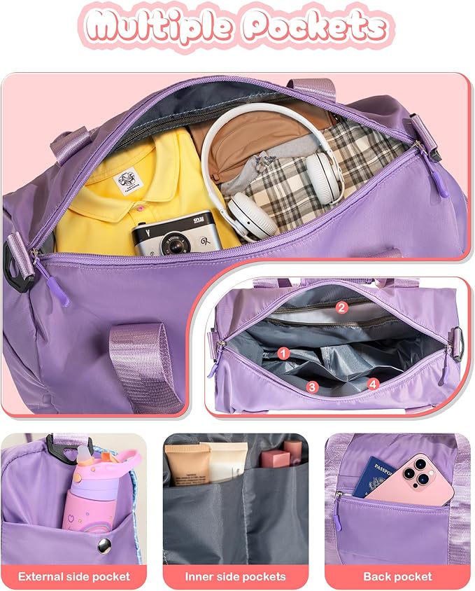 Gifts for 4 5 6 7 8 9 10 Year Old Girls-Girl Gym Bag with Shoe Compartment, Kid Personalized Weekender Overnight Bags, Initial Travel Tote with Makeup Pouch, Gift for Daughter (Letter G)