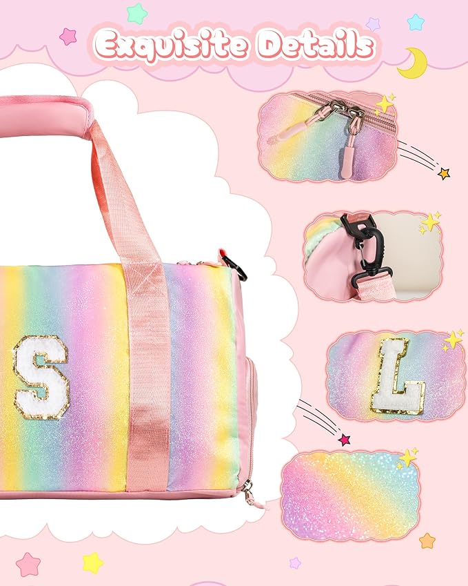 Valentines for Kid-Birthday Gifts for 4 5 6 7 8 9 10 11 12 Year Old Girls-Gifts for Kids-Girl Gym Bag with Shoe Compartment, Kid Dance Bags, Preppy Things for Girl Gifts (Letter E)