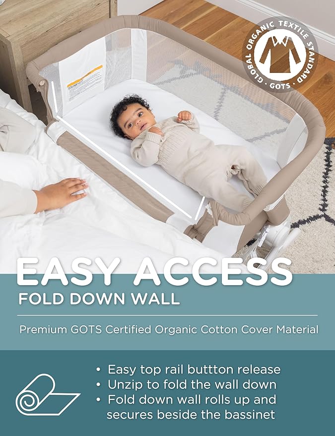 Baby Delight Beside Me Dreamer Bassinet | Bedside Sleeper & Baby Bassinet | 6-Position Height Adjustment | 100% GOTS Certified Organic Cotton Fabric | Organic Mocha