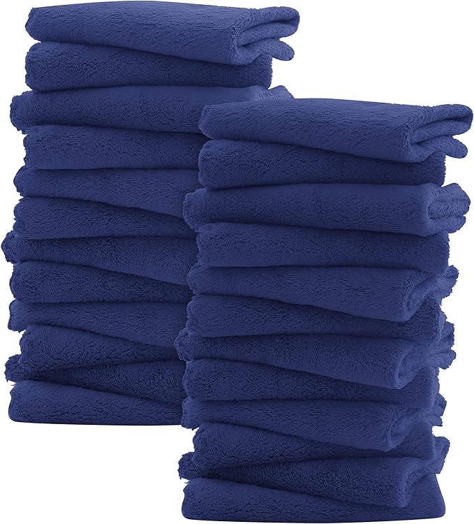 Sunny zzzZZ Ultra Soft 24 Pack Baby Washcloths - 10x10 Inches - Coral Fleece Extra Absorbent Wash Clothes for Babies, Infants and Toddlers - Sensitive Skin and Newborn - Ideal Baby - Navy Blue