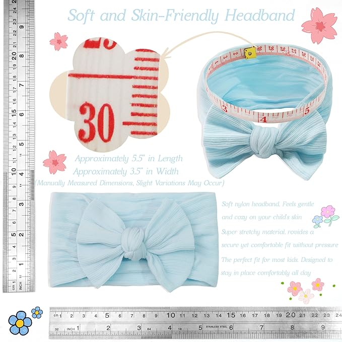 CÉLLOT 10 Colors Super Stretchy Soft Knot Baby Girl Headbands with Hair Bows Nylon Head Wrap For Newborn Baby Girls Infants Toddlers Kids