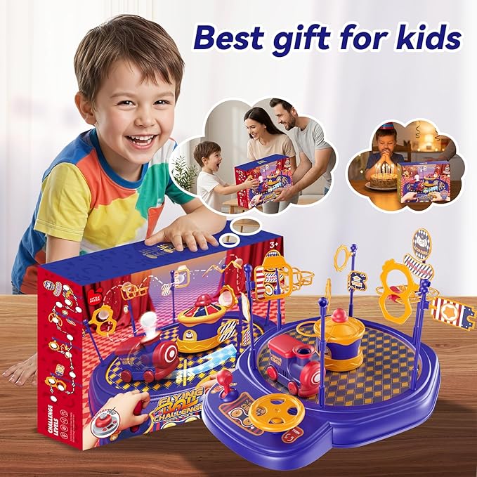 Electric Train Set Game Table for Kids & Adults, Floating Ball Toy with Adjustable Airflow, Interactive STEM Toys with Music & Lights, Hand-Eye Coordination & Focus Training Board Game Ages 6–13+