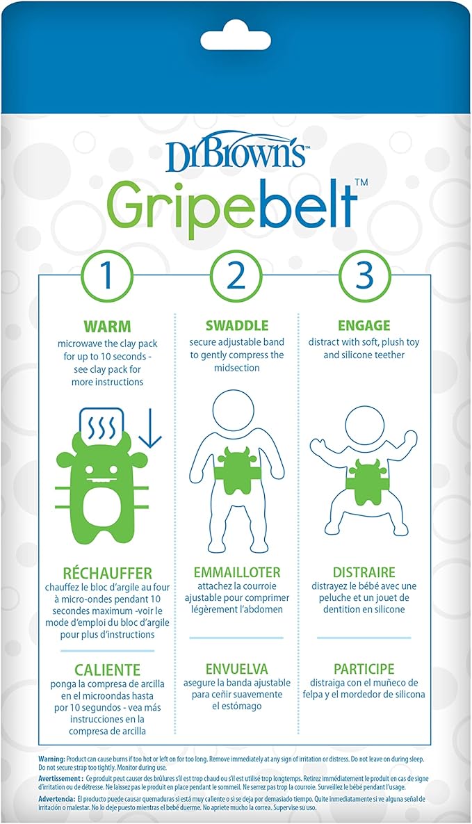 Dr. Brown's Gripebelt Heated Belly Band, Soothe Baby's Tummy with Gentle Warmth and Compression, Monster, 3m+, Blue