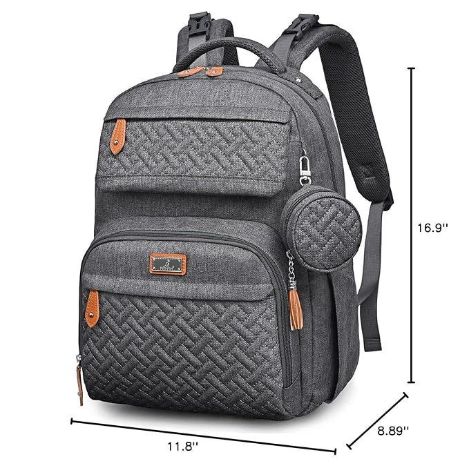 BabbleRoo Diaper Bag Backpack - Travel Large Baby Diaper Bag with Changing pad, Waterproof Baby Bags for Mom & Dad, Unisex Bags with Pacifier Case, Luggage Strap & Stroller Clips - Dark Gray