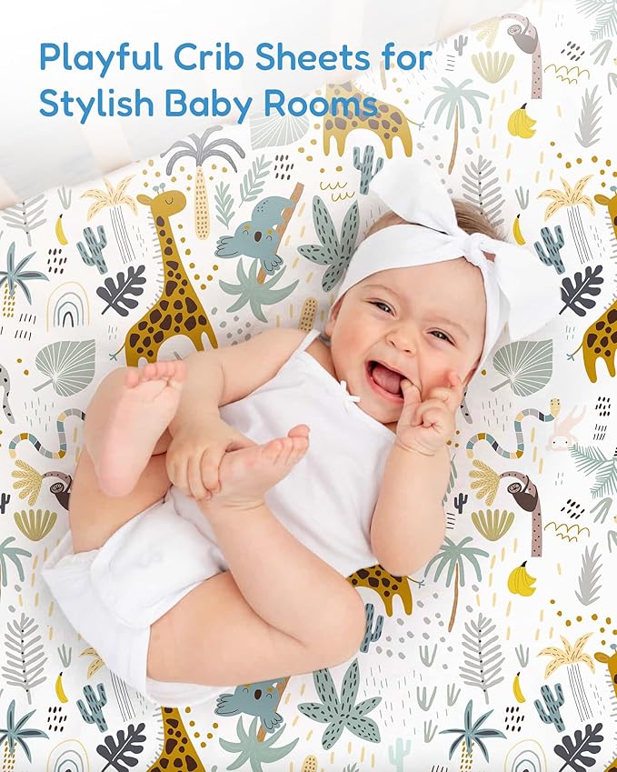 Crib Sheets 2 Pack, Fitted Crib Sheet for Standard Crib Mattress 28x52x9, Ultra Soft Jersey Knit, Breathable Stretchy Deep Pocket, Snug Fit Stays Put, Baby Crib Mattress Sheet