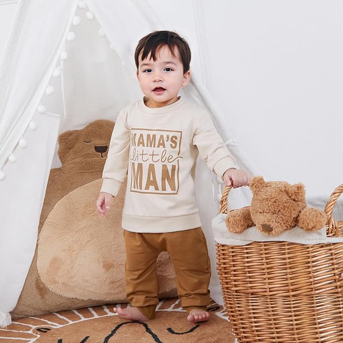 Toddler Boy Outfit Mama's Little Man Long Sleeve Sweatshirt And Pants Set Infant Baby Boy Fall Winter Clothes