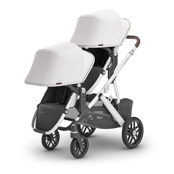 UPPAbaby RumbleSeat V2+ Second Lower Seat/Compatible with Vista V2 and Vista V3 / Adapters, Bumper Bar, Bug Shield Included/Bryce (White Marl/Silver Frame/Chestnut Leather)