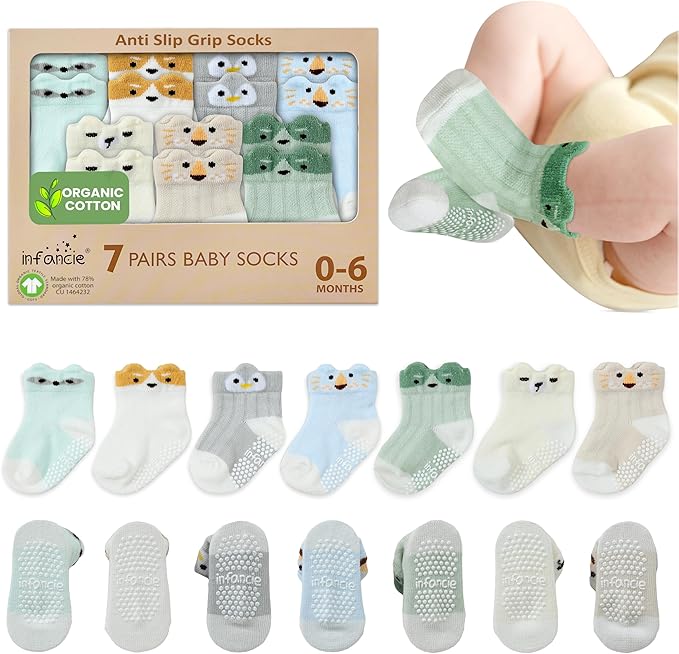 Organic Cotton Baby Socks 0-6 Months Soft for Infants Breathable, Newborn Socks Girls boys Animal Design