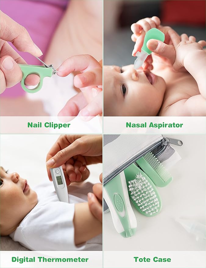 OTTOLIVES Baby Healthcare and Grooming Kit, 24 in 1 Baby Electric Nail Trimmer Set Newborn Nursery Health Care Set for Newborn Infant Toddlers Baby Boys Girls Kids (0-3 Years+) (Green)