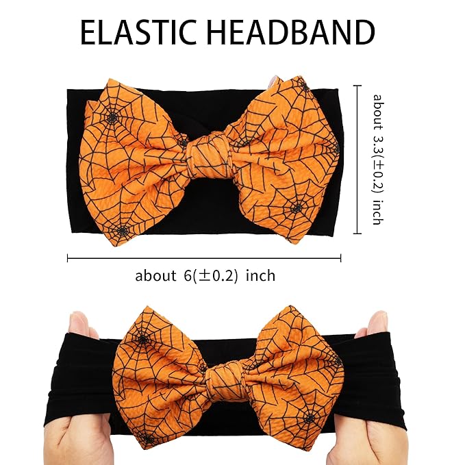 Halloween Baby Headbands 3 Pcs Nylon Headbands with Bows for Baby Girl for Newborns, Infants, Toddlers Halloween Outfit