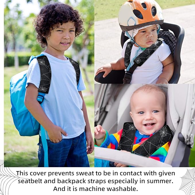 Spider Seat Belt Cover for Kids, Seat Belt Pad for Boys, Car Seat Straps Shoulder Pads for Kids, Kid's Seat Belt Cushion, Shoulder Strap Pad, 1 Piece(Black）