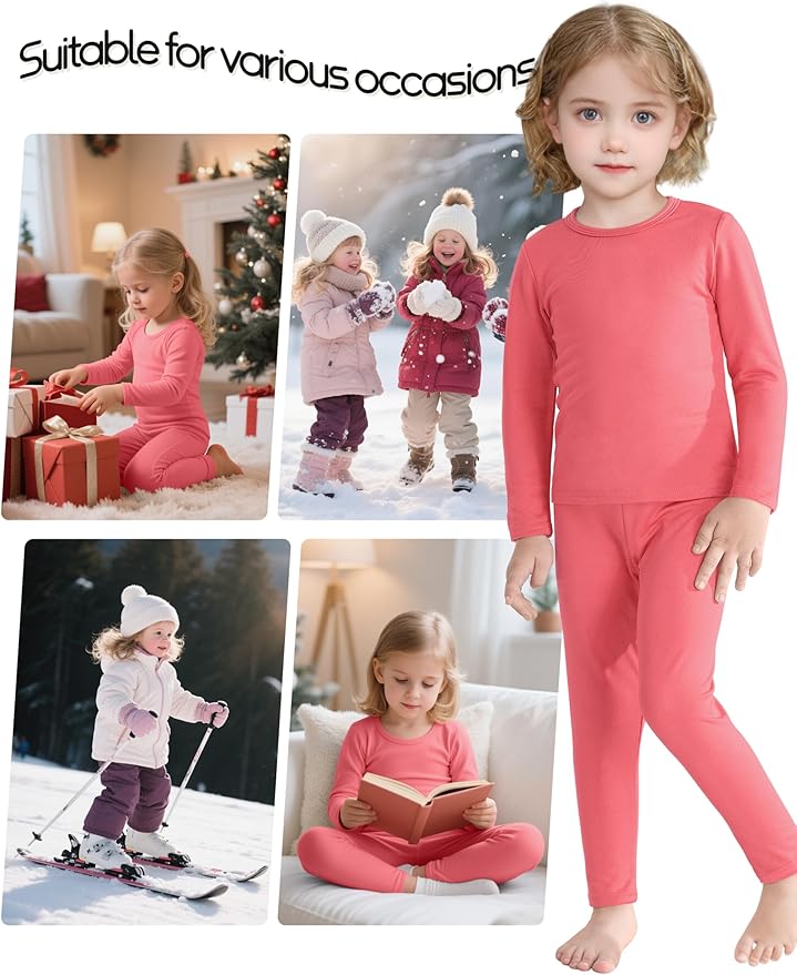 VZV 2T-6Y Toddler Thermal Set Thermal Underwear for Kids Fleece Lined Toddler Base Layer Long Johns for Kids Boys Girls